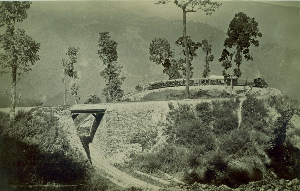 El bucle en Agony Point en Tindharia en el Ferrocarril Himalaya de Darjeeling, 1880s de English Photographer