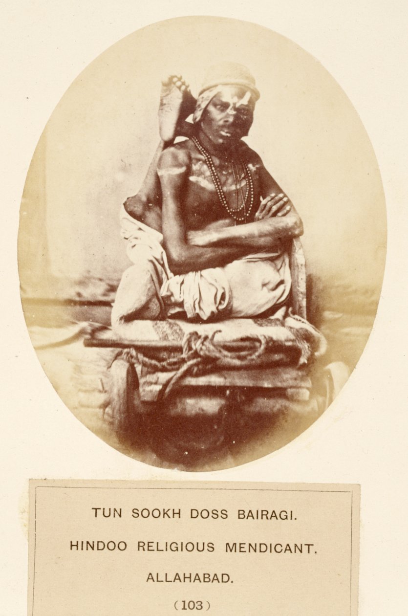Tun Sookh Doss Bairago, Mendigo Religioso Hindú, Allahabad, de The People of India, por J. Forbes Watson, publicado en 1868 de English Photographer
