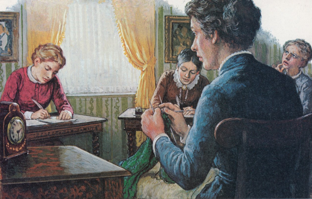 1873, tres estudiantes del recién creado Girton College se presentan a los exámenes finales de licenciatura (litografía en color) de English School
