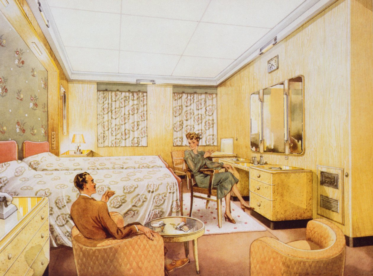 Un dormitorio a bordo del RMS Caronia, c.1950 de English School