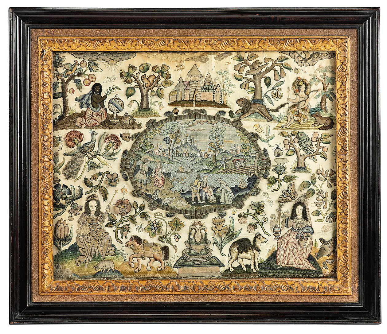 Una imagen de bordado de Carlos II de África y el Nuevo Mundo, c.1660-70 de English School