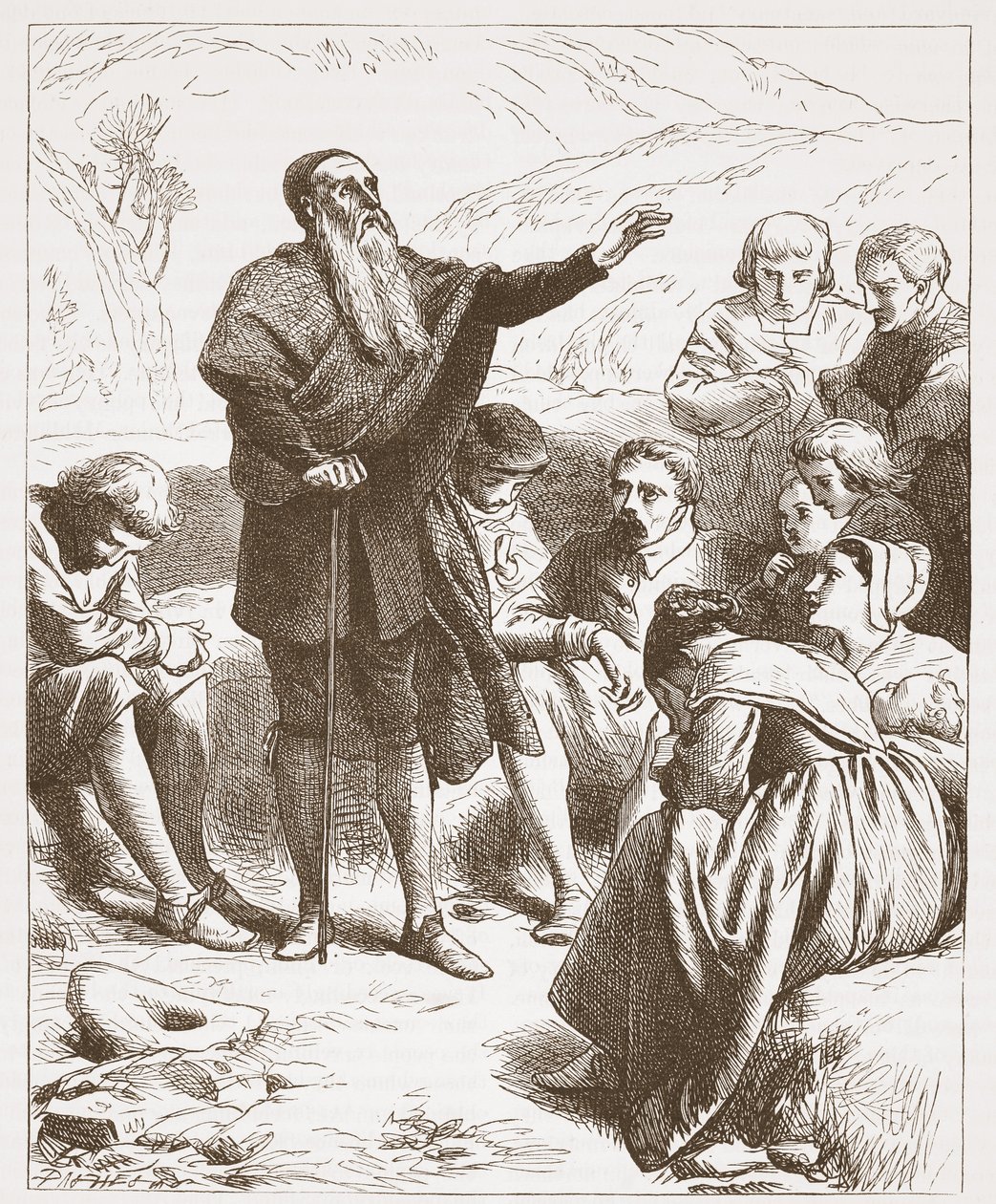 Un conventículo: culto en la ladera, ilustración de La Historia del Protestantismo de James Aitken Wylie, pub. 1878 de English School