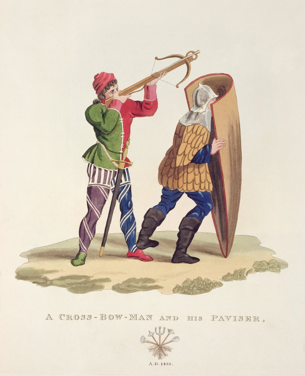 Un ballestero y su pavisero, 1433, de Armadura Antigua por Samuel Rush Meyrick, 1824 de English School