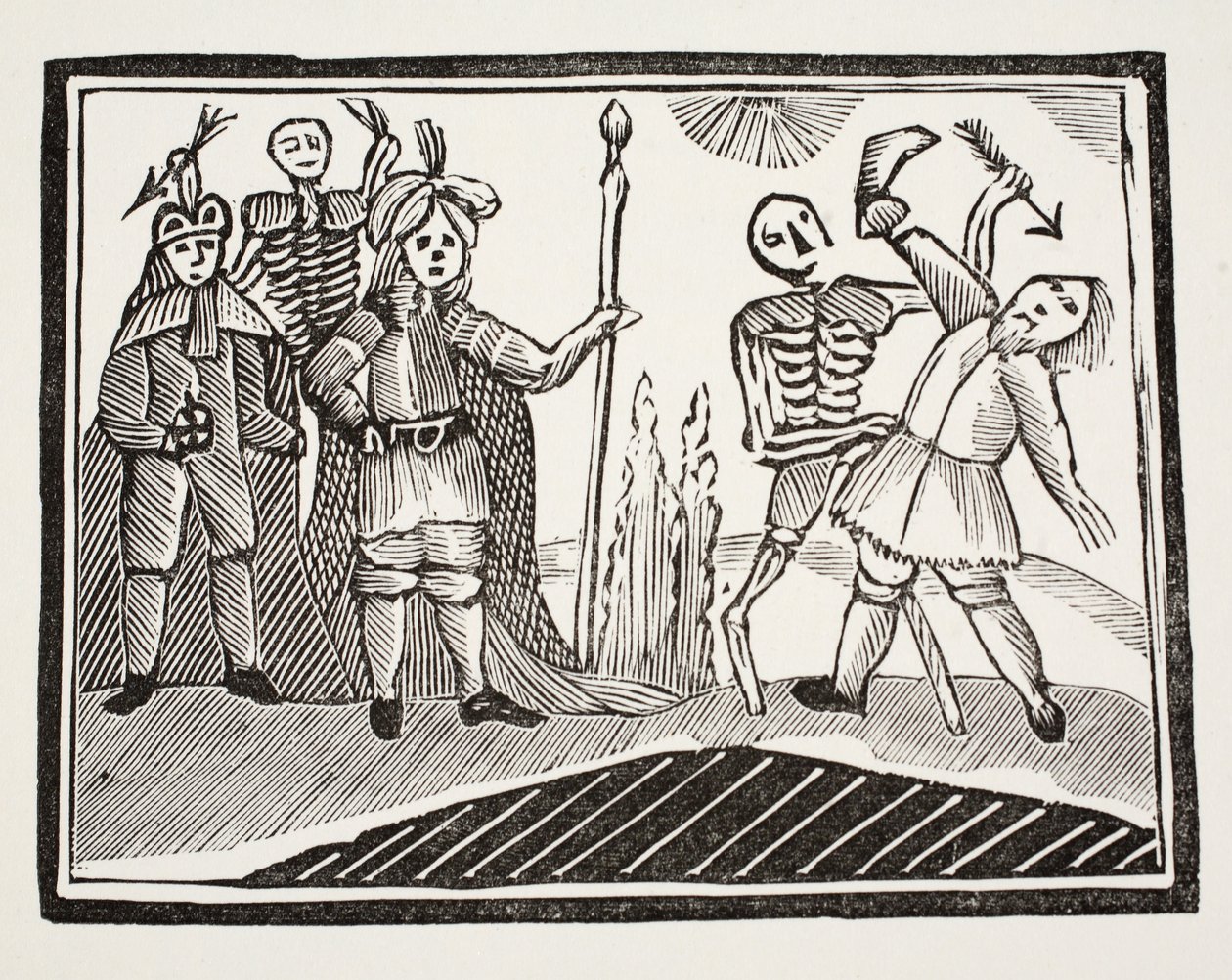 Un diálogo entre un hombre ciego y la muerte, ilustración de Chap-books del siglo XVIII de John Ashton, pub. 1882 de English School