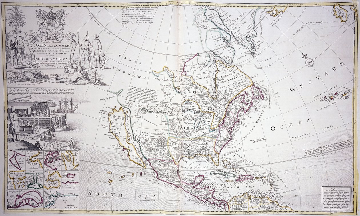 Un mapa de doble página de América del Norte, c.1708-20 de English School