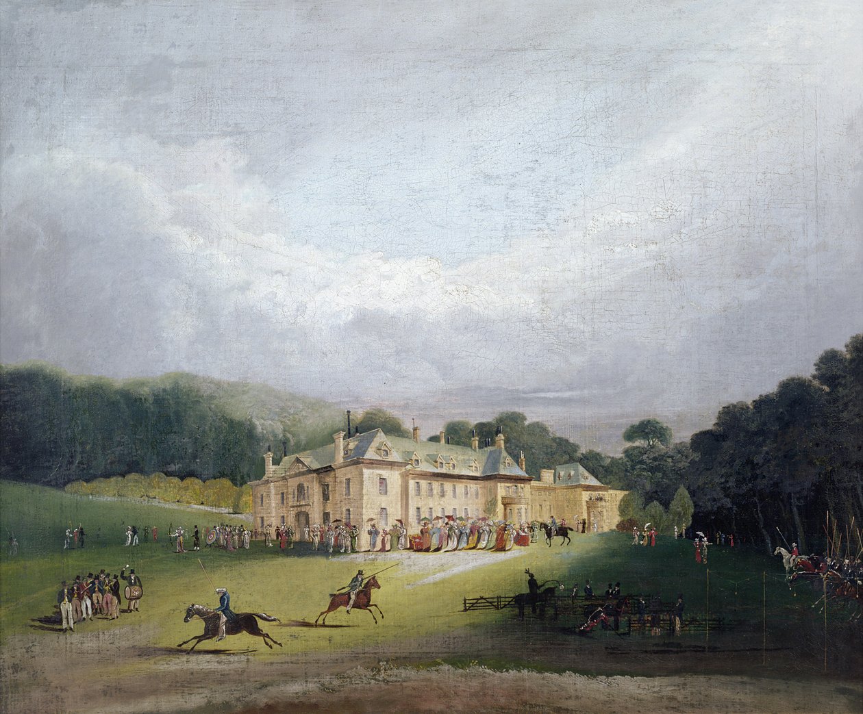 Una fiesta en Firle, donde se revivió el antiguo juego de Quintain, 1827 de English School