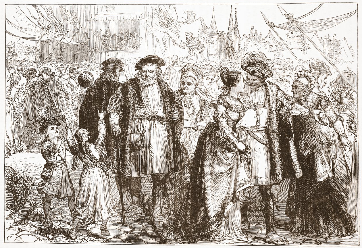 Un día de gala en Núremberg: Tiempo, siglo XVI, ilustración de La Historia del Protestantismo de James Aitken Wylie, pub. 1878 de English School