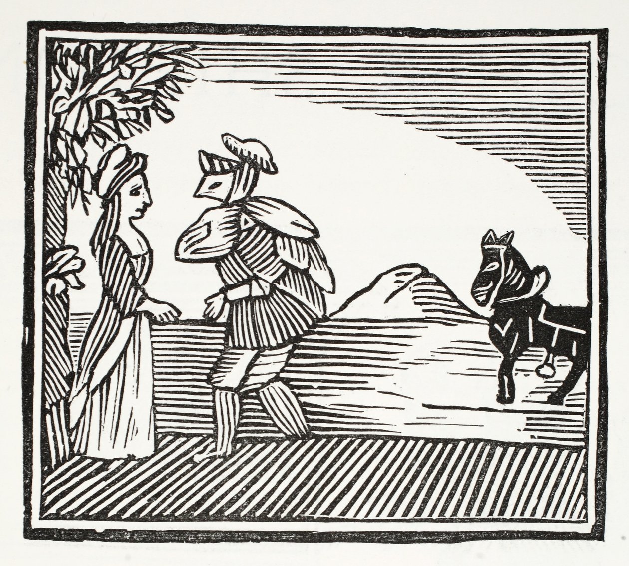 Un caballero va a consultar a Madre Bunch, ilustración de Chap-books del Siglo XVIII de John Ashton, pub. 1882 de English School