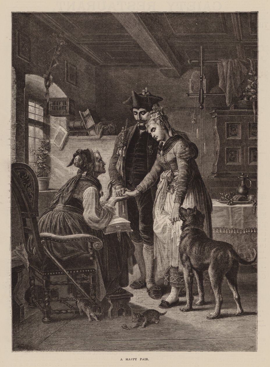Una pareja feliz (grabado) de English School