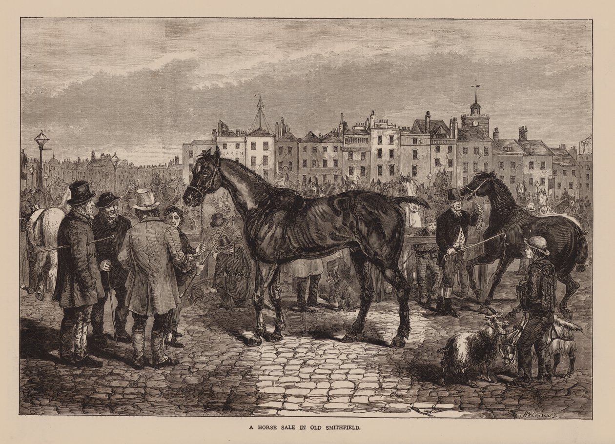 Una venta de caballos en Old Smithfield (grabado) de English School