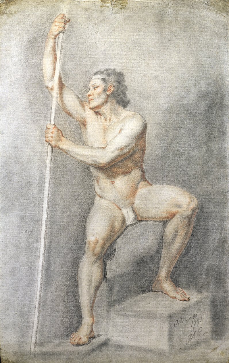 Un desnudo masculino sosteniendo un bastón, c.1770 de English School