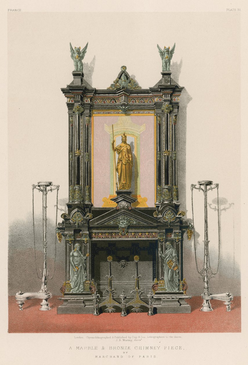 Chimenea de mármol y bronce de Marchand de París (cromolito) de English School