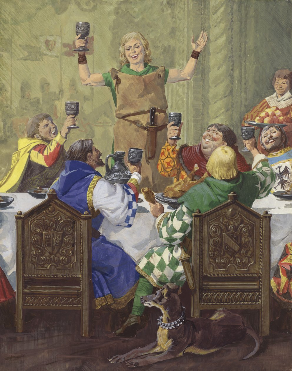 Un festín medieval (gouache sobre papel) de English School
