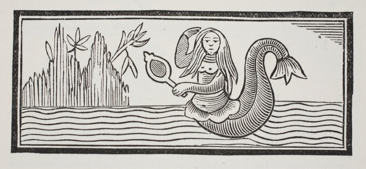 Una sirena, que presagia destrucción a los marineros, ilustración de Chap-books del siglo XVIII de John Ashton, pub. 1882 de English School