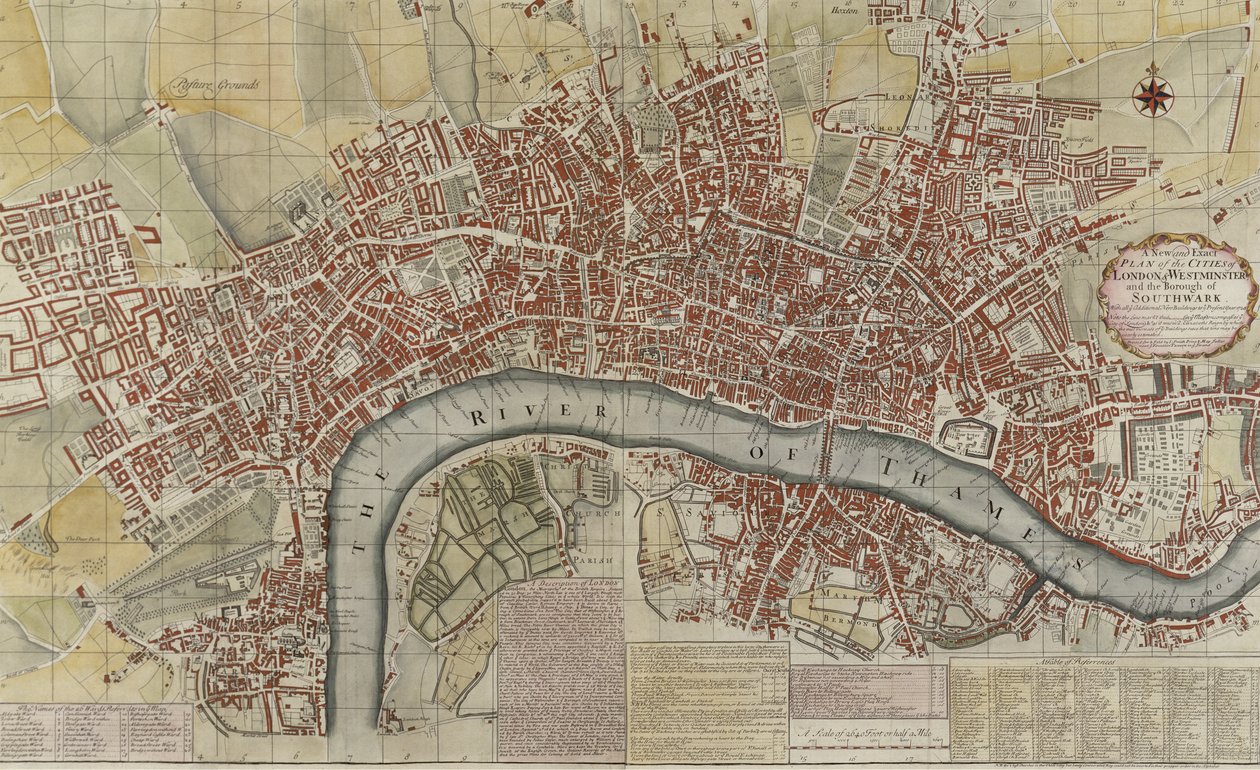 Un nuevo y exacto plano de las ciudades de Londres y Westminster y el distrito de Southwark, 1725 de English School