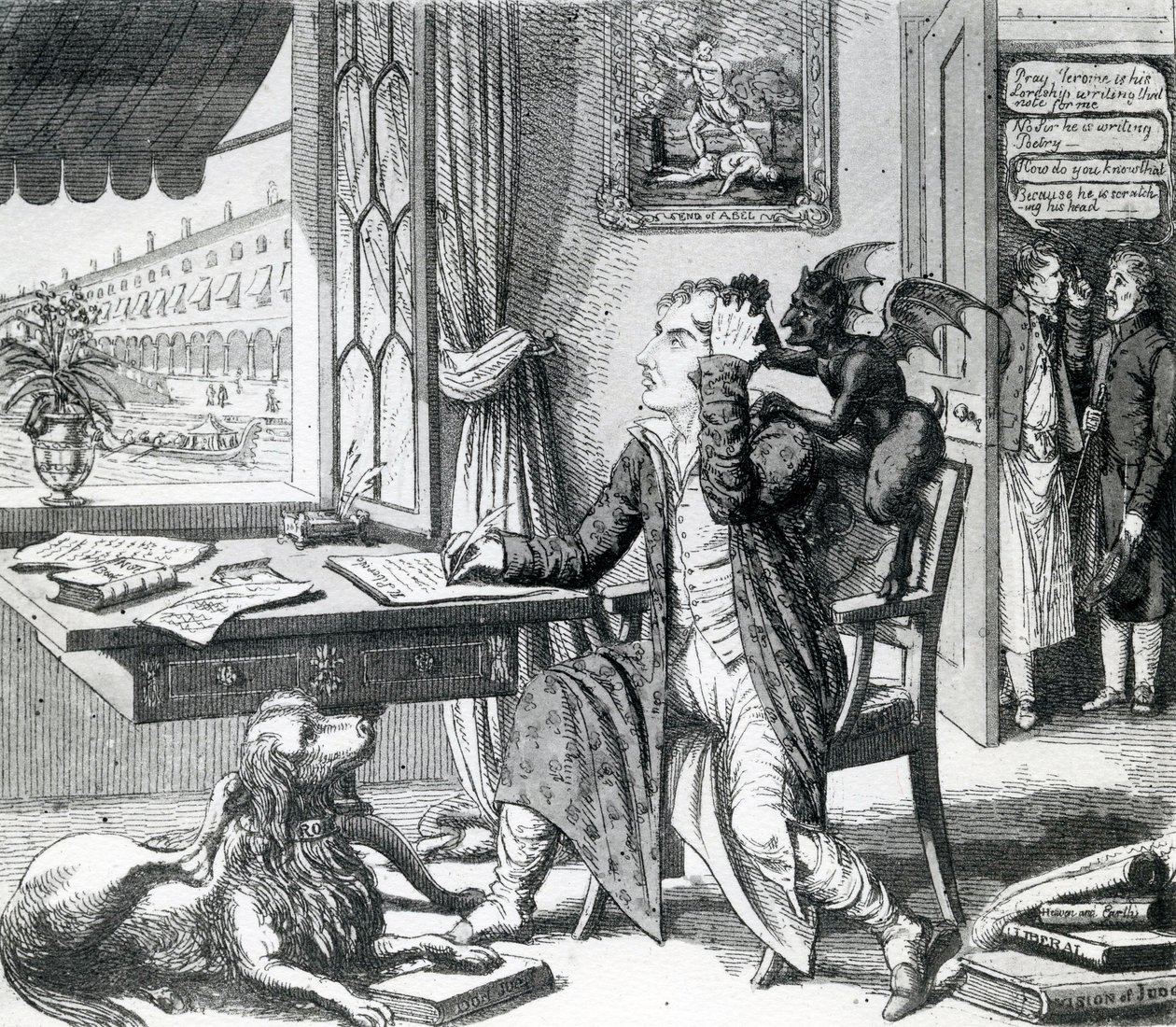 Un noble poeta - Rascando sus ideas, publicado por J. Johnston, 1823 de English School