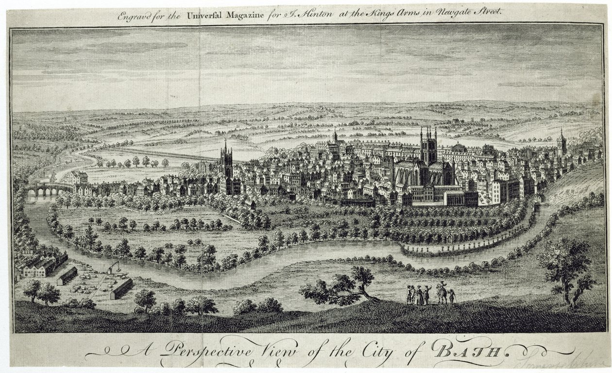 Vista en perspectiva de la ciudad de Bath, grabado para la Universal Magazine de English School
