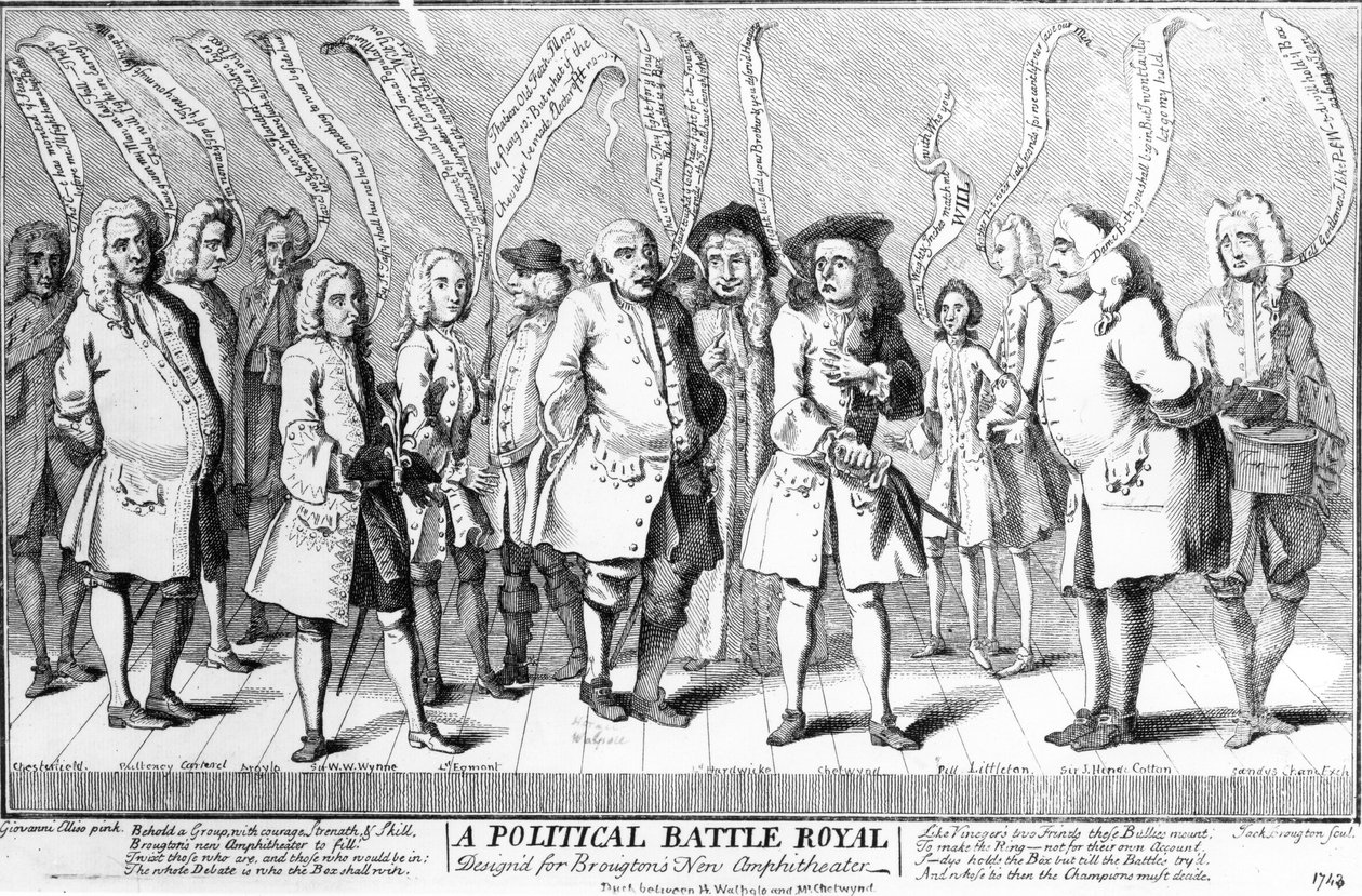 Una batalla política real diseñada para el nuevo anfiteatro de Broughton, c.1743 de English School