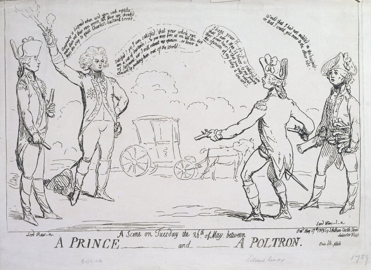 Un príncipe y un cobarde, publicado por J. Aitken en 1789 de English School