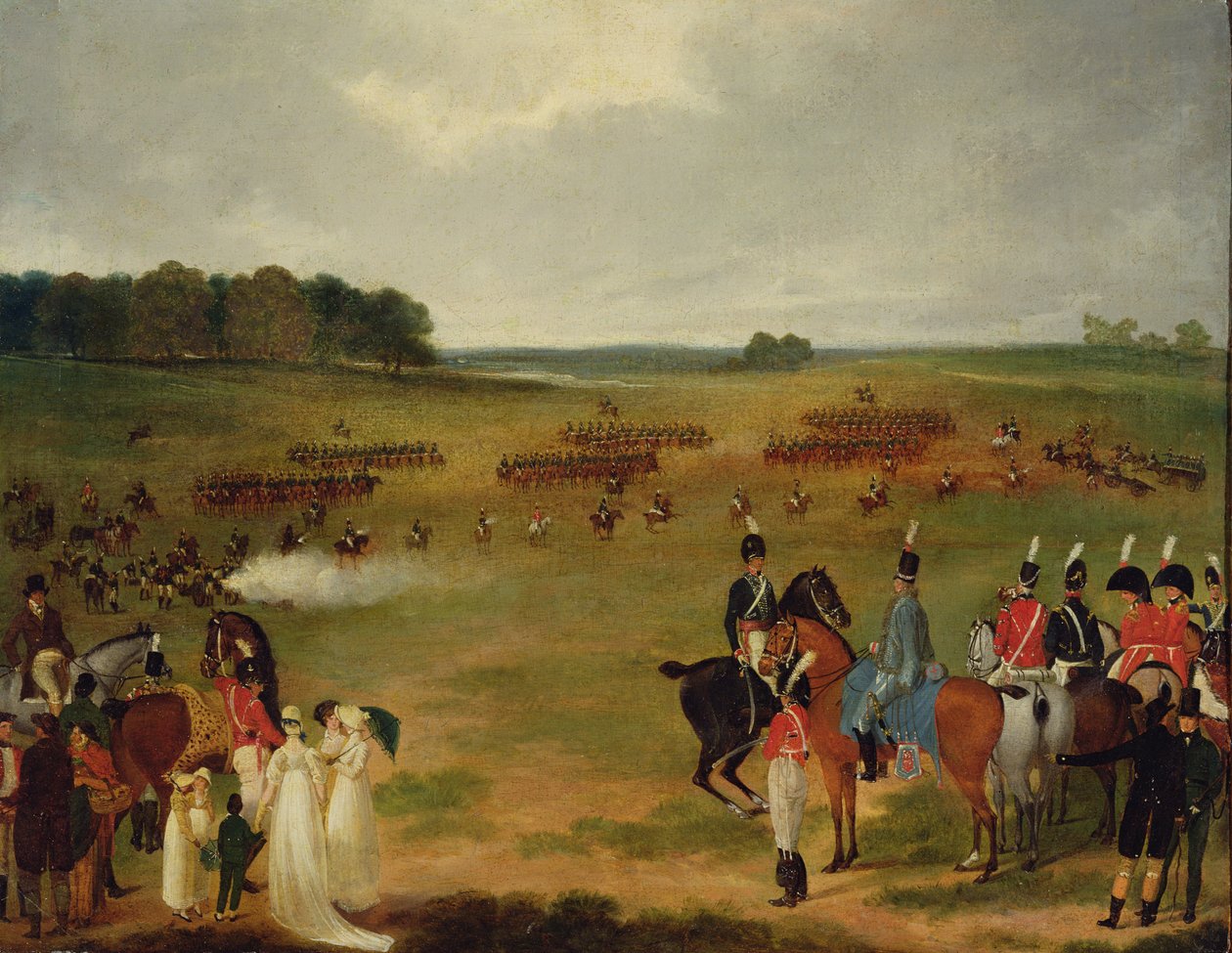 Revisión de la Caballería Voluntaria de Londres y la Artillería Voladora en Hyde Park en 1804, c.1804 de English School