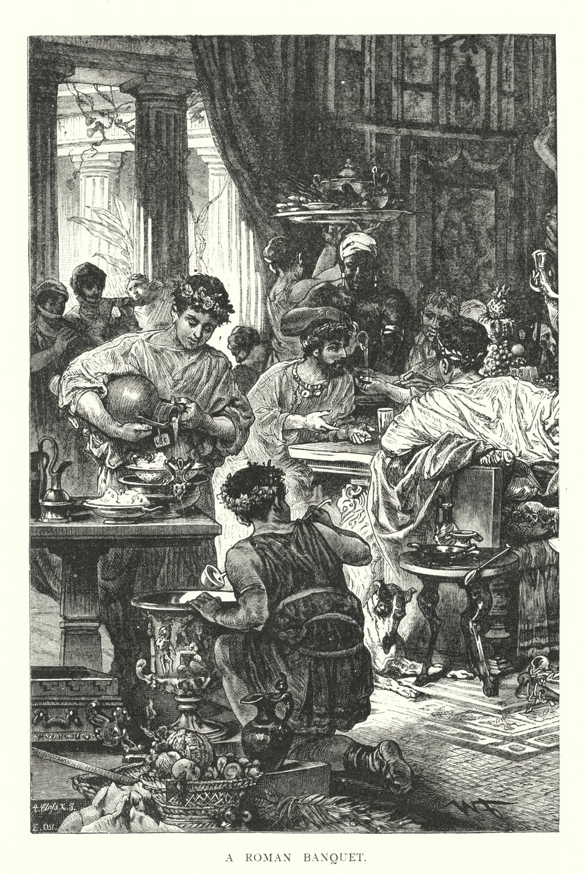 Un banquete romano (grabado) de English School