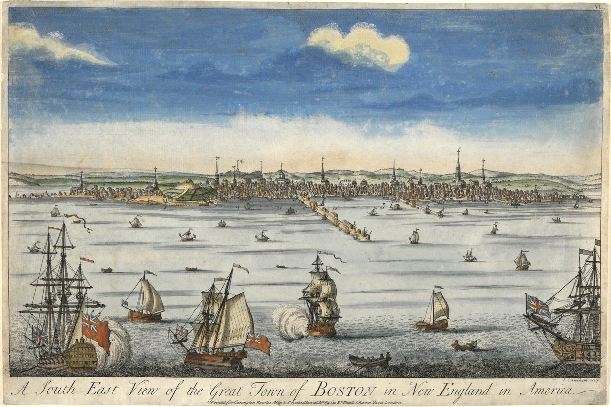 Vista Sureste de la Gran Ciudad de Boston en Nueva Inglaterra, c. 1730 de English School