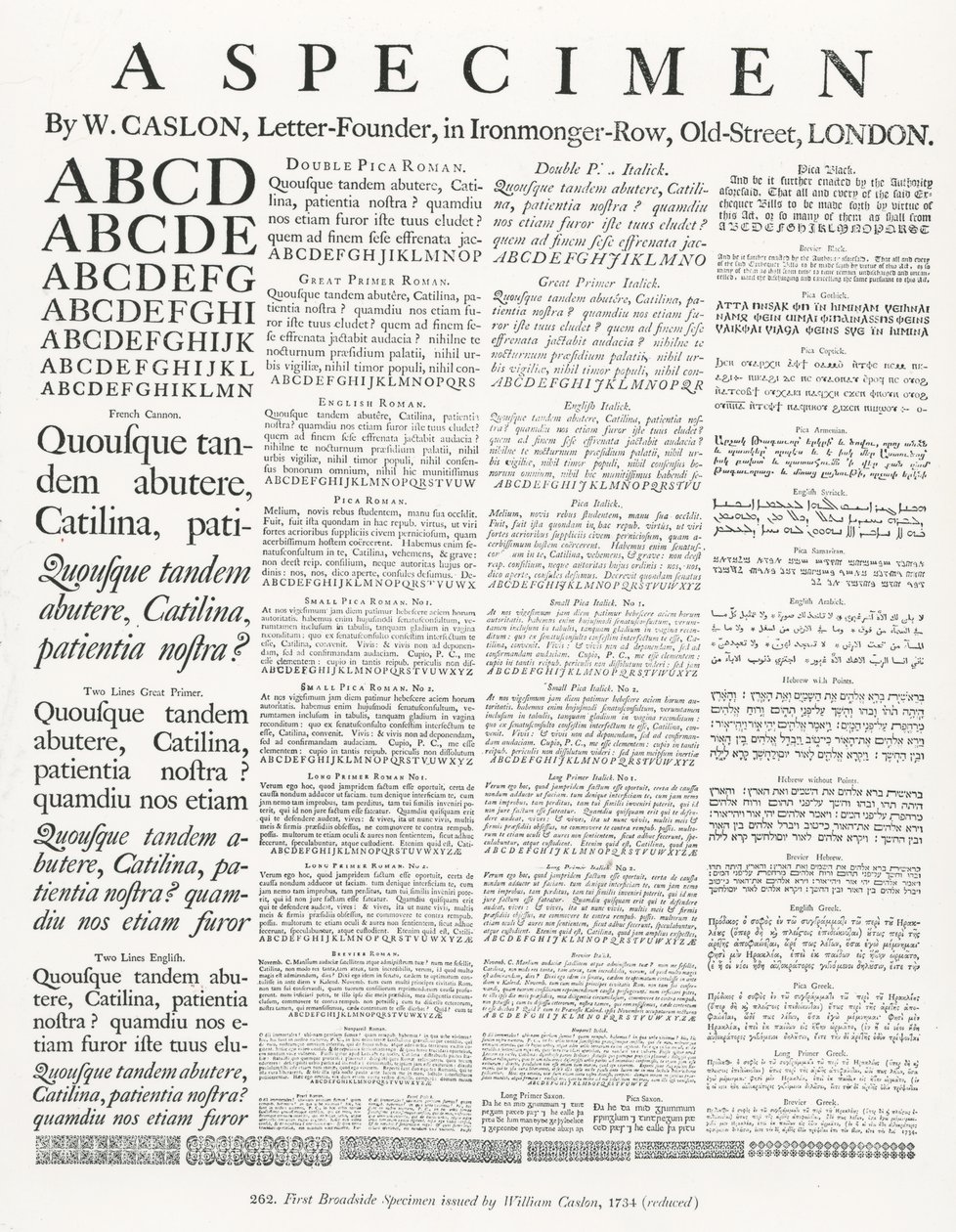 Un espécimen de W.Caslon de English School