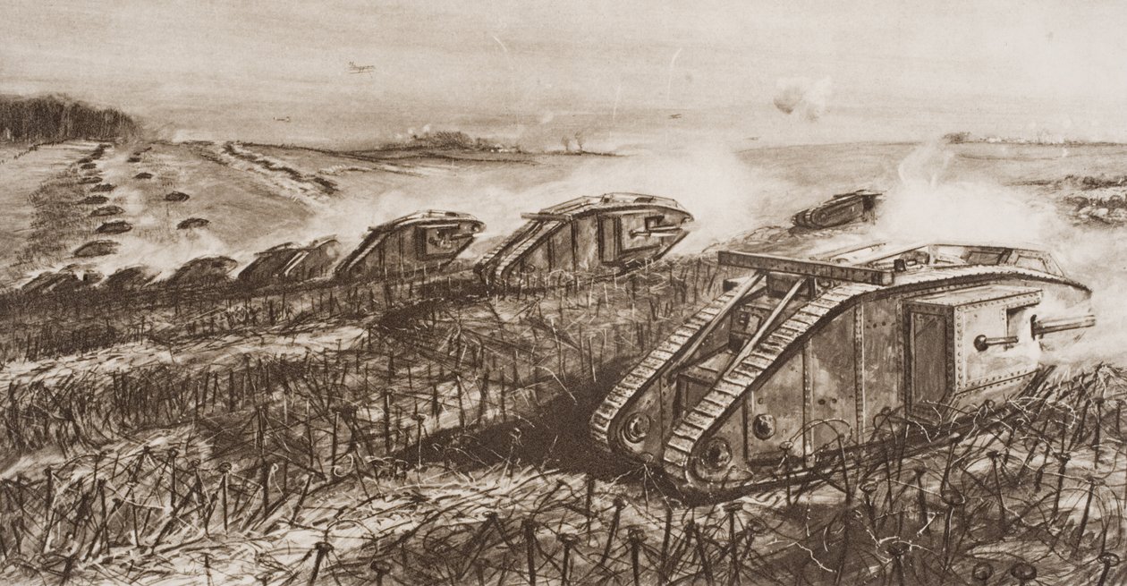 Una ofensiva de tanques en Cambrai, Francia, ilustración de 