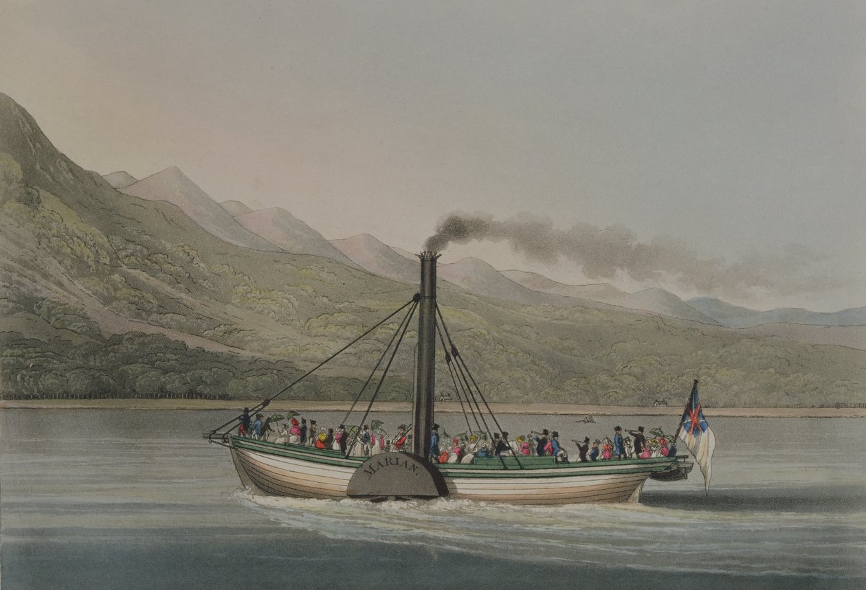Un viaje por Loch Lomond, grabado por G. Hunt, c.1830s de English School