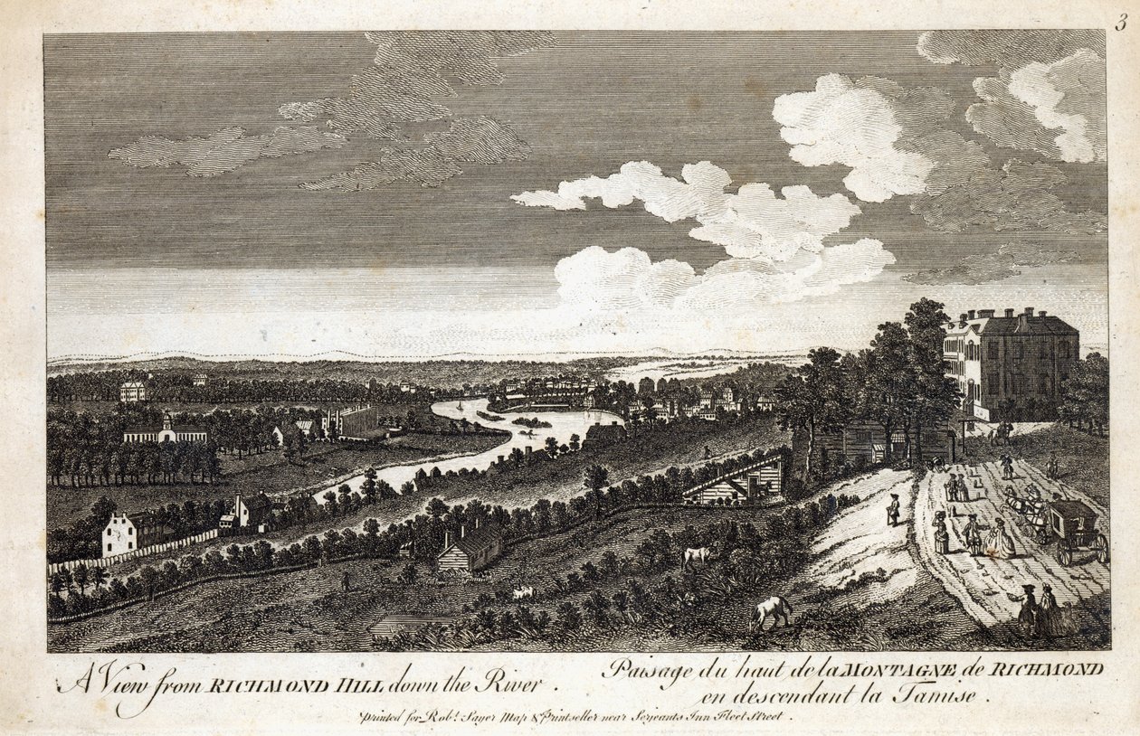 Una vista desde Richmond Hill hacia el río, impreso para Robert Sayer Map y Printseller, Fleet Street de English School