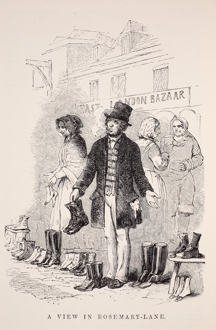 Una Vista en Rosemary-Lane, ilustración de London Labour and London Poor por Henry Mayhew, pub. 1862 de English School