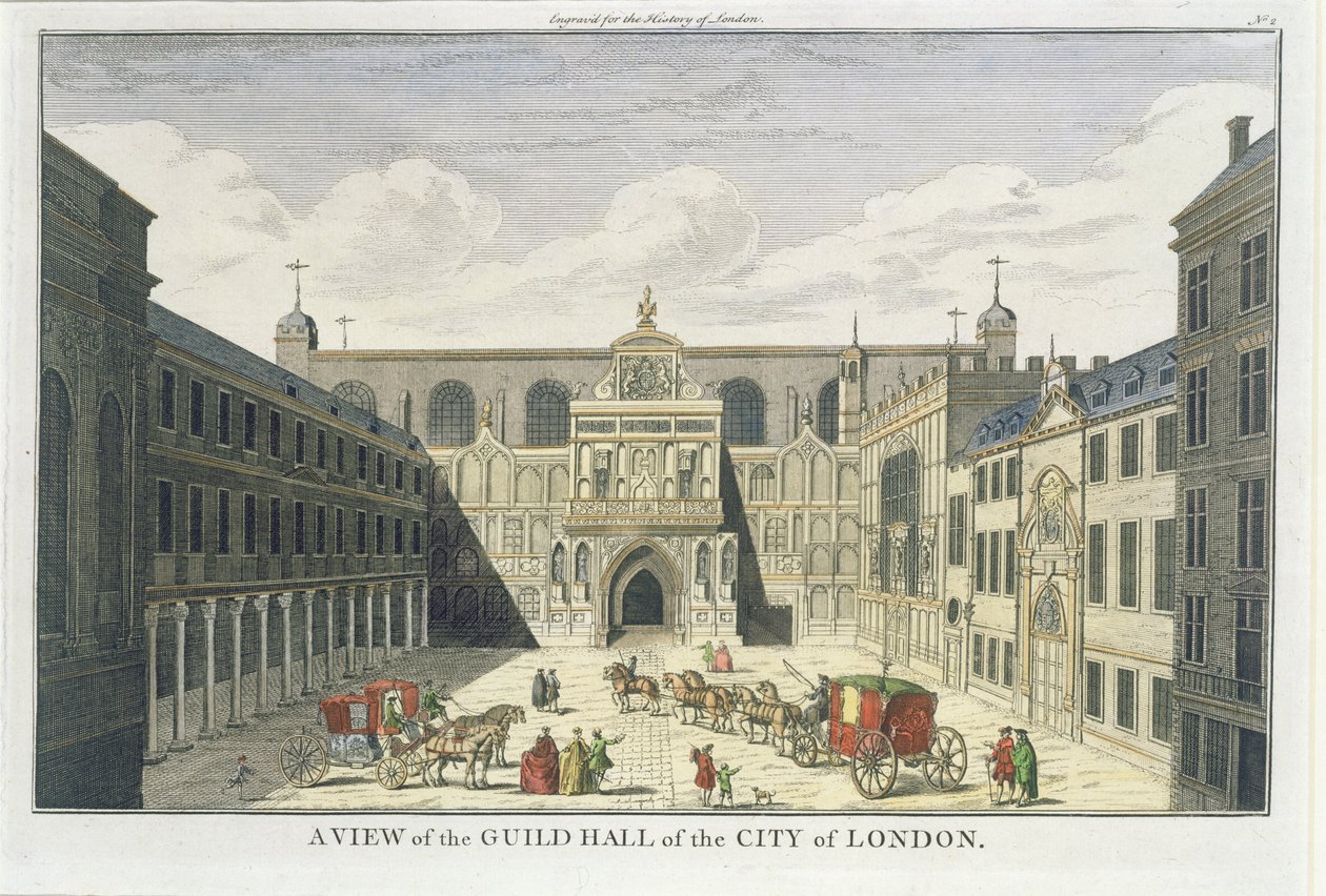 Vista del Guild Hall de la Ciudad de Londres, de La Historia de Londres, finales del siglo XVIII de English School
