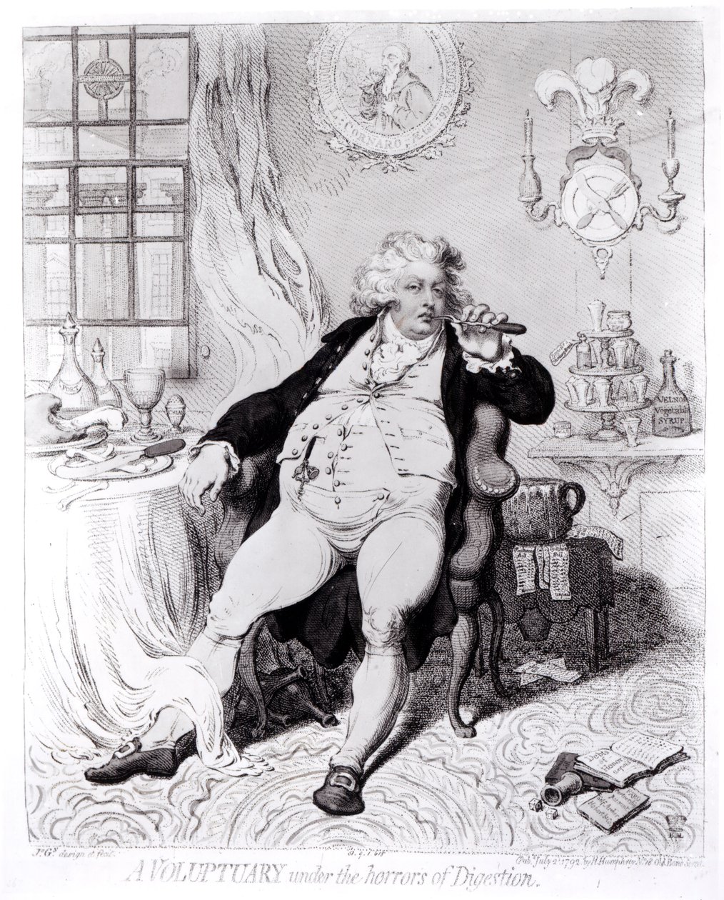 Un voluptuoso bajo los horrores de la digestión, publicado en 1792 de English School