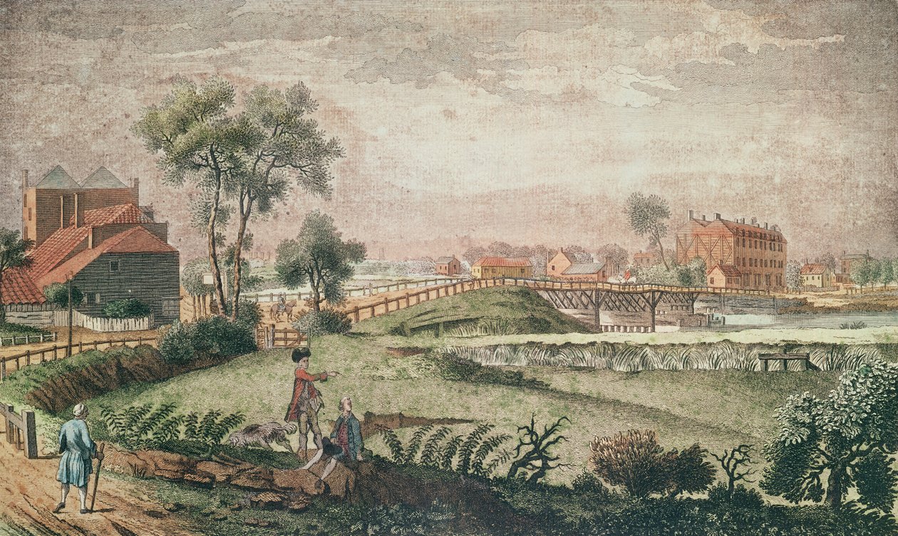Vista oeste del Puente de Chelsea, 1761 de English School