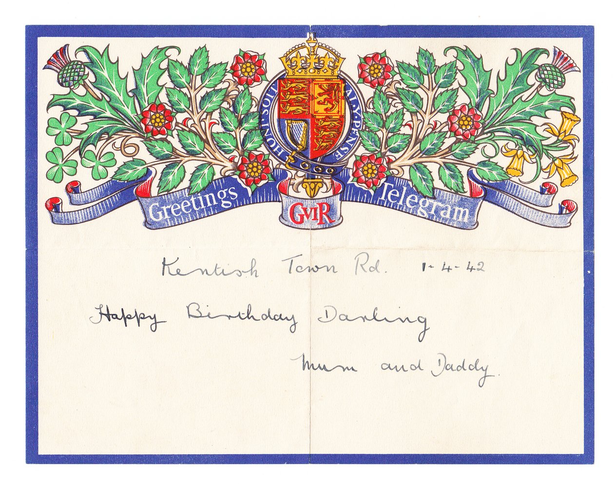 Telegrama de felicitación de cumpleaños, c.1942 de English School