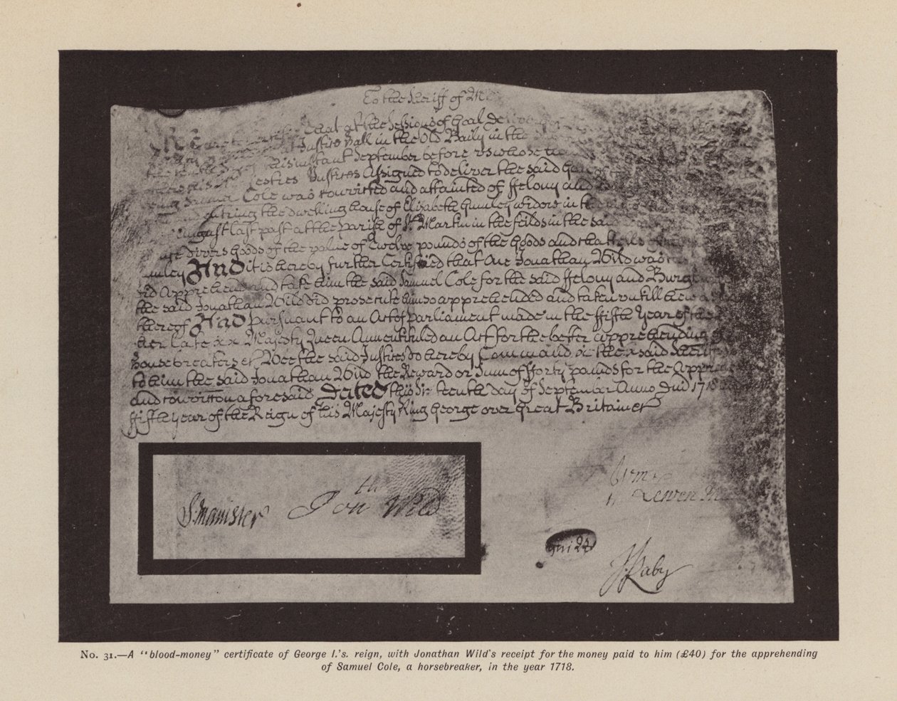 Un certificado de "dinero de sangre" de Jorge I.