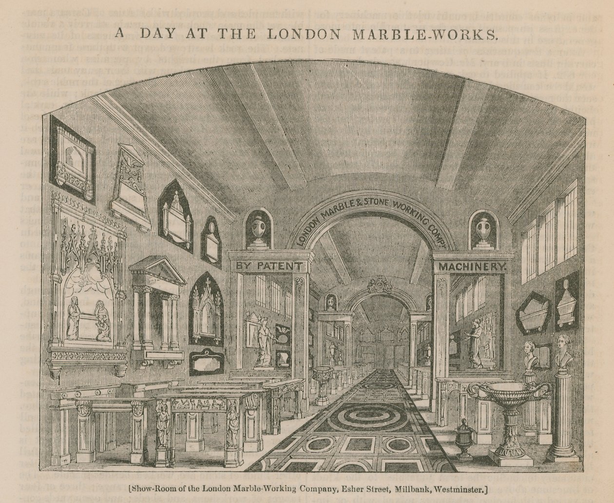 Un día en la marmolería de Londres (grabado) de English School