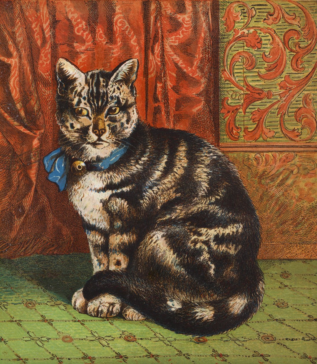 Un gato a la moda (litografía en color) de English School