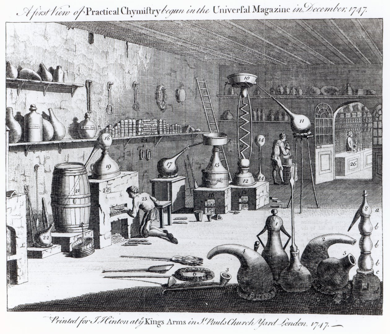 Una primera vista de la química práctica comenzada en la Universal Magazine en diciembre de 1747 de English School