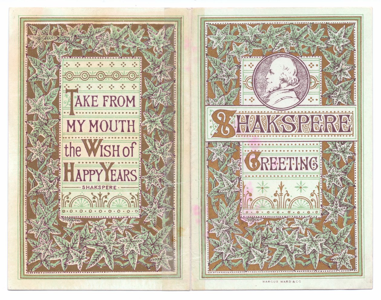 Portada y contraportada de una tarjeta de felicitación victoriana con una imagen de William Shakespeare, c.1880 de English School