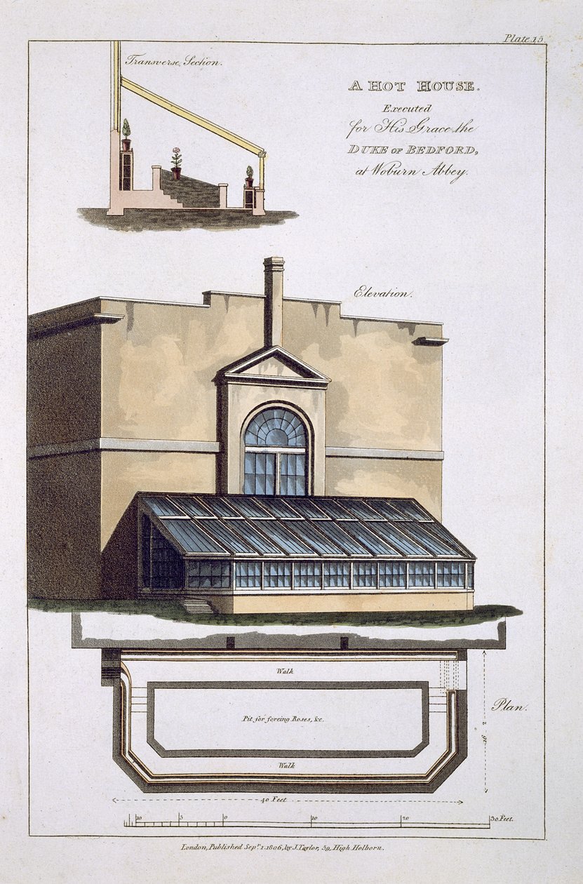 Un invernadero ejecutado para Su Gracia el Duque de Bedford en Woburn Abbey, 1806 de English School