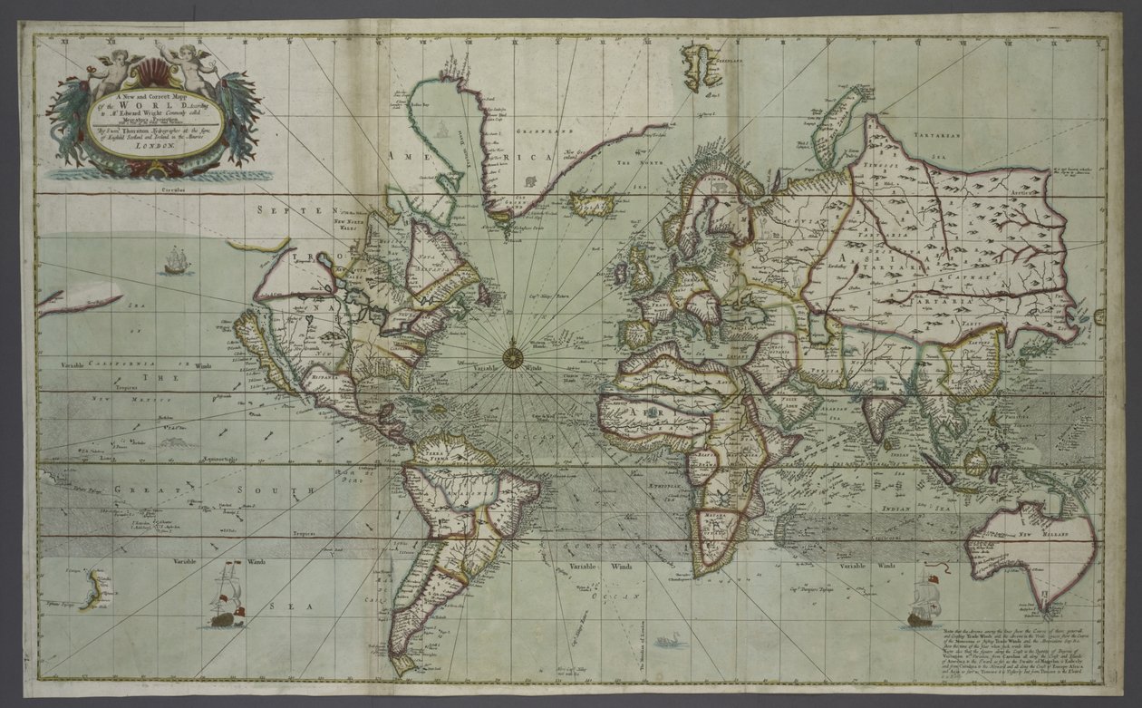Un nuevo y correcto mapa del mundo de un atlas del mar, 1707 de English School
