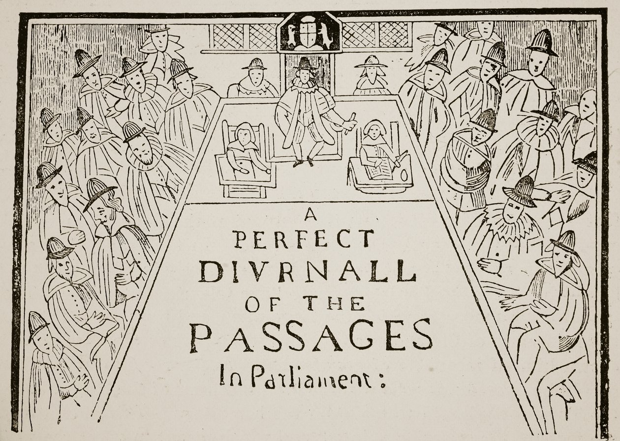 Un titular de periódico, siglo XVII, ilustración de la Historia de la Nación Británica de Hutchinson, c.1923 de English School
