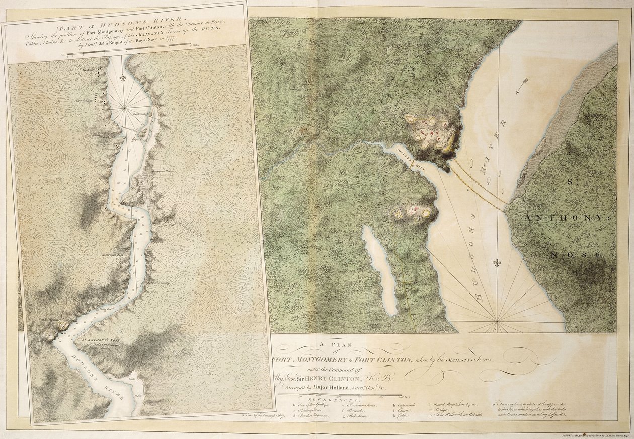 Un plano de Fort Montgomery y Fort Clinton, 1774-1779 de English School