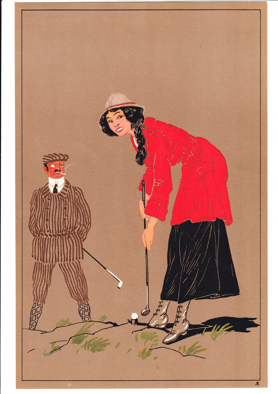 Impresión de dos golfistas en posturas cómicas y humorísticas, c.1920 de English School