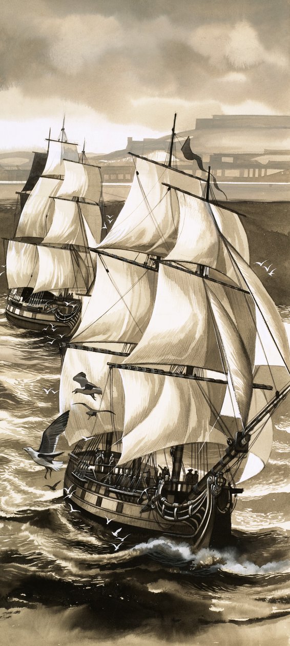 Una salva de cañones acompañó la partida de Jean de La Perouse en su viaje de exploración por el Pacífico. de English School