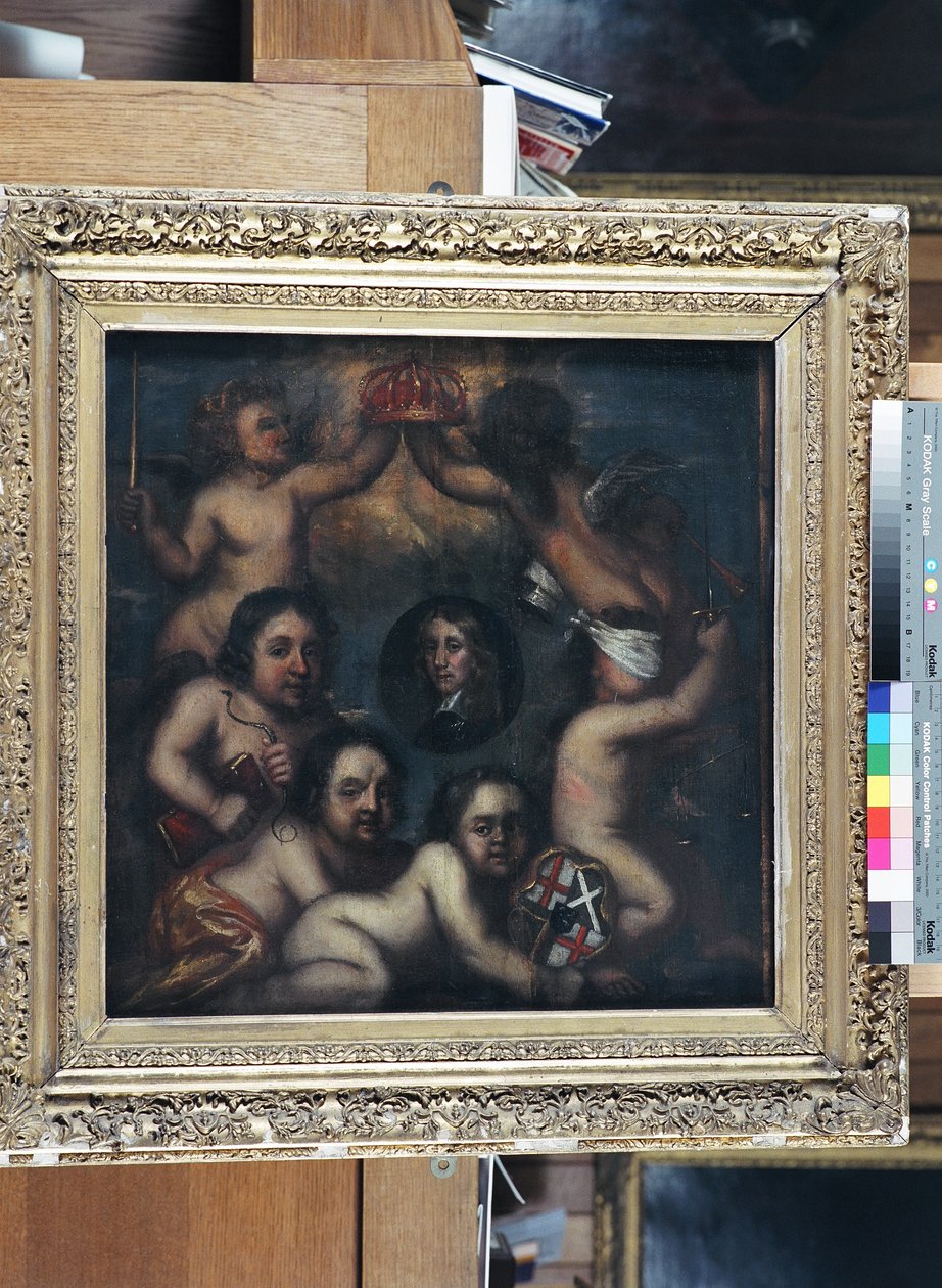 Una sátira de Richard Cromwell siendo ofrecido la corona de English School