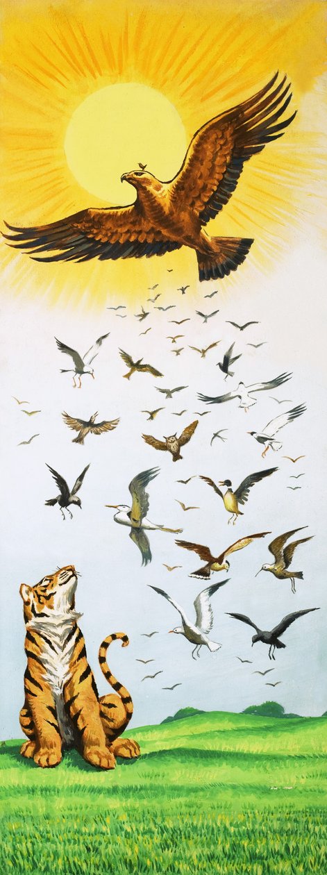 Una escena del cuento El rey de los pájaros de English School