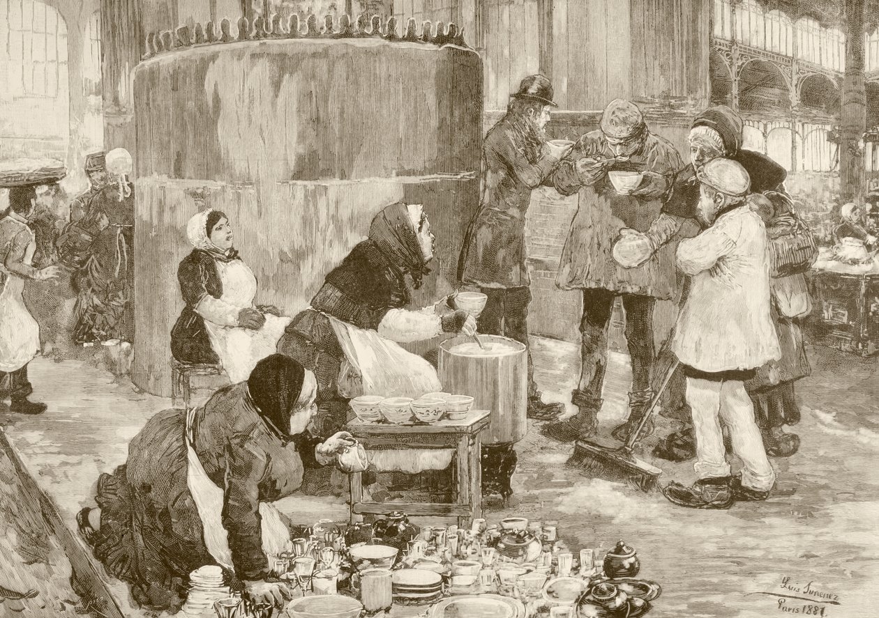 Un comedor social en París en el siglo XIX (litografía) de English School
