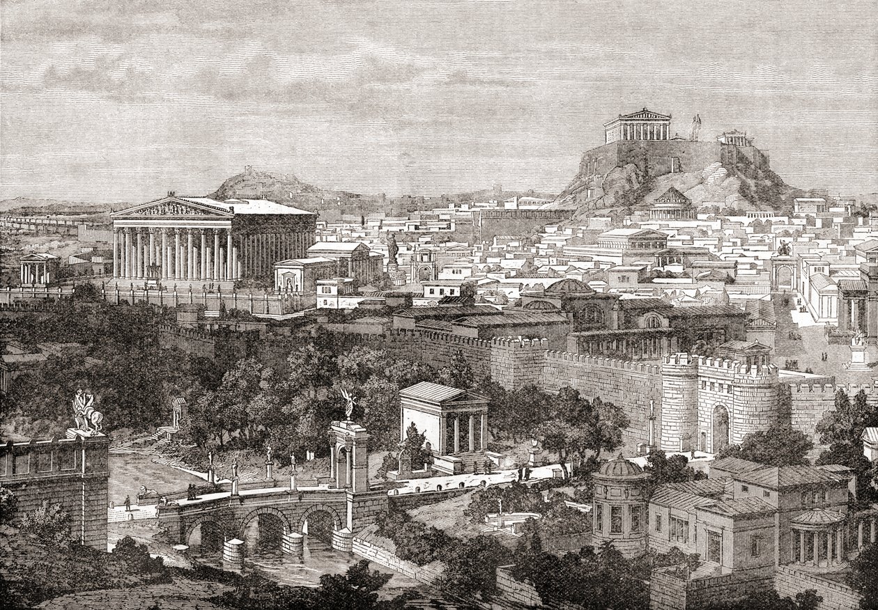 Vista de la antigua Atenas, Grecia. De The Review of Reviews, publicado en 1891 de English School